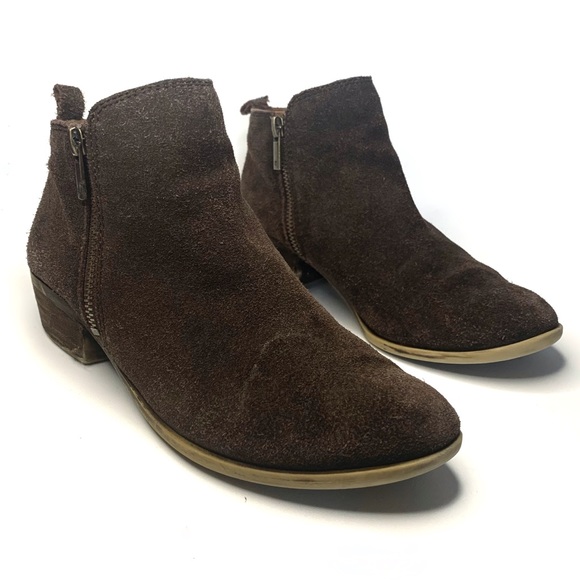 Vintage Lucky Brand Dark Brown Suede Basel Ankle Bootie - Picture 1 of 6